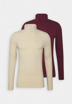Pier One 2 PACK - Langarmshirt - Beige/bordeaux -Berühmtes Bekleidungs Geschäft 083e6d68bc49437384fd817889cdca43